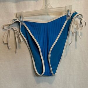 AA-532 Aerie NWT Cheekiest Side Tie Ribbed Blue & White Bikini Bottoms Size XL